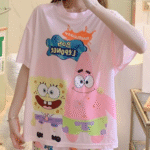 Pink Sponge Cartoon Print Pajama Set