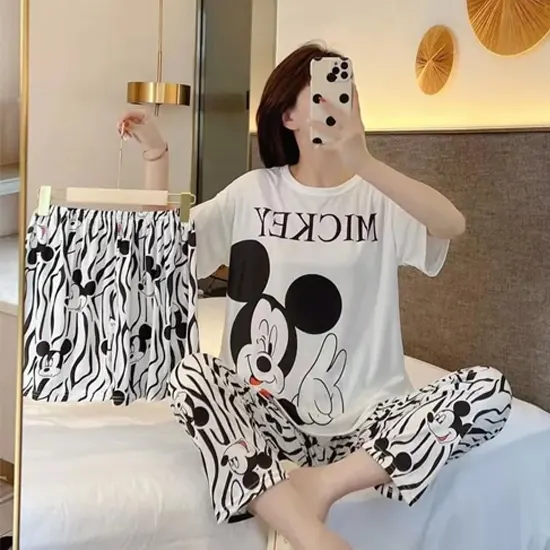 3 Pcs Cute Mickey Nightwear Pajama Shorts Sets for Women