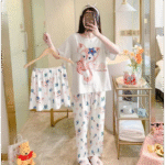 3Pcs Cartoon Cat Printed Pajama Set for Women