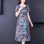 Multicolor Abstract Print Short Sleeve Midi Dress
