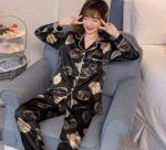 Black Satin Bear Print Pajama Set