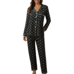 Black and White 2Pcs Polka Dotted Printed Pajama Set