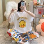 Chick Cartoon Duck Print 2Pcs Pajama Set