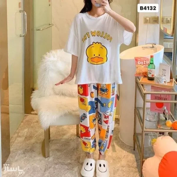 Chick Cartoon Duck Print 2Pcs Pajama Set