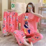 Daisy Duck Cartoon Print 3Pcs Pajama Set