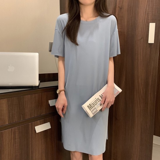 Light Blue Plain Print Nightdress Single Pcs