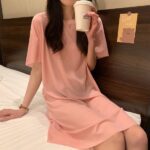 Light Peach Plain Print Nightdress Single Pcs