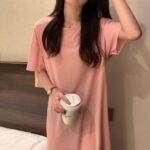 Light Peach Plain Print Nightdress Single Pcs