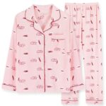 Light Pink Feather Print Pajama Set for Women