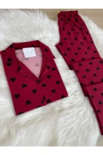 Maroon Heart Print Pajamas