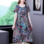 Multicolor Abstract Print Short Sleeve Midi Dress