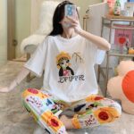 Oriental Doll Print 2Pcs Cotton Pajama Set