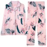 Peach Floral Printed Satin Pajama Set