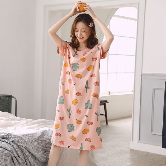 Peach Tropical Print Nightdress Single Pcs