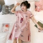 Pink Cartoon Print Nightdress Single Pcs