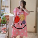 Pink Happy Emoji Face Polka Dot Print Nightdress Single Pcs