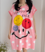 Pink Happy Emoji Face Polka Dot Print Nightdress Single Pcs