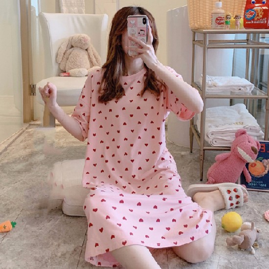 Pink Heart Print Nightdress Single Pcs