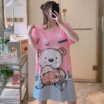 Pink Teddy Cartoon Print Nightdress Single Pcs