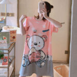 Pink Teddy Cartoon Print Nightdress Single Pcs