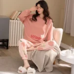Printed-Pajamas-Set-For-Women-Sleepwear-Homewear-Nightwear-Peach