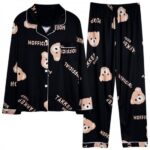 Satin Bear Print Pajama Set for Women