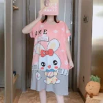 Single Pcs Pink Bunny Cartoon Print Nightdress for Women