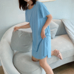 Sky Blue Plain Print Nightdress Single Pcs