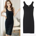 Sleeveless Black Bodycon Midi Dress with Scoop Neck