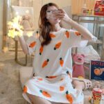 White Carrot Print Nightdress Single Pcs