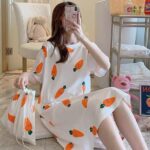 White Carrot Print Nightdress Single Pcs