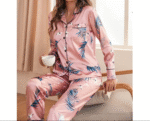 Peach Floral Printed Satin Pajamas