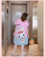 Pink Bunny Cartoon Print Nightdress Single Pcs