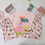 Pink Sponge Cartoon Print Pajama Set