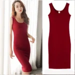 Sleeveless Red Bodycon Midi Dress with Scoop Neck