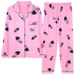 Women's Pink Feather Print Pajama Set